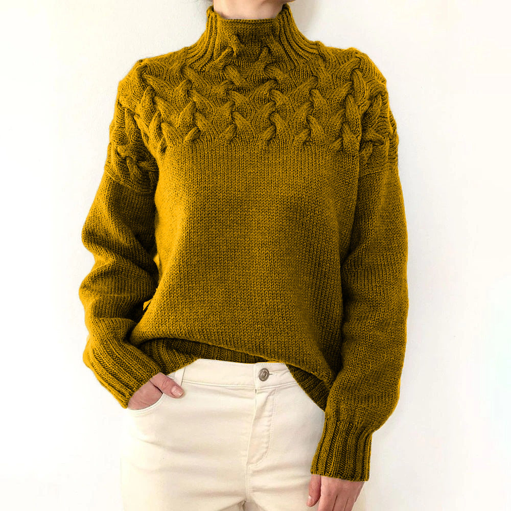 Cable Knit Turtleneck Sweater – Elegant Women's Long-Sleeve Knit Sweater