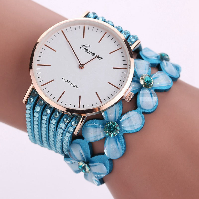 Women's Floral Quartz Watch | Elegant Rhinestone Fashion Wristwatch