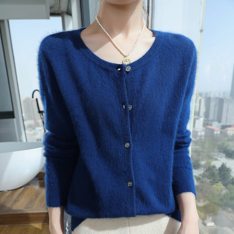 Short Knitted Sweater with Buttons – Loose Women's Cropped Pullover