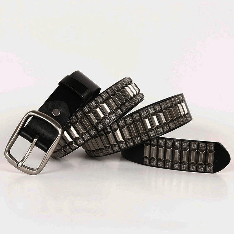 Retro Studded Leather Belt | Unisex Hip Hop Designer Belt