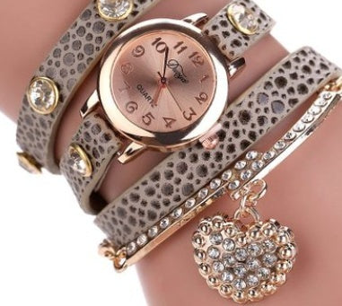 Branded watch with lychee diamond pendant and PU strap