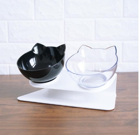 Slanted cat food bowl | Transparent cat ear design bowl