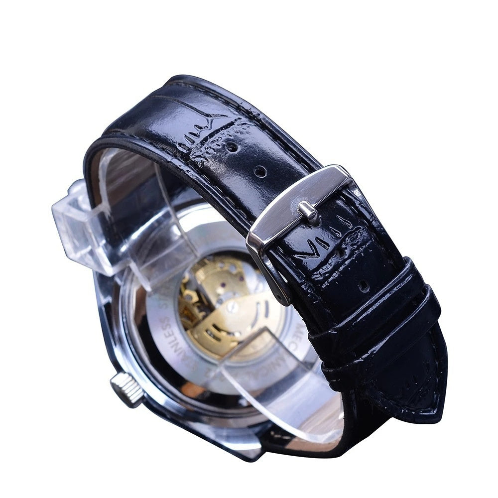 Herren Automatik Uhr blau Skelett | großes Zifferblatt elegant