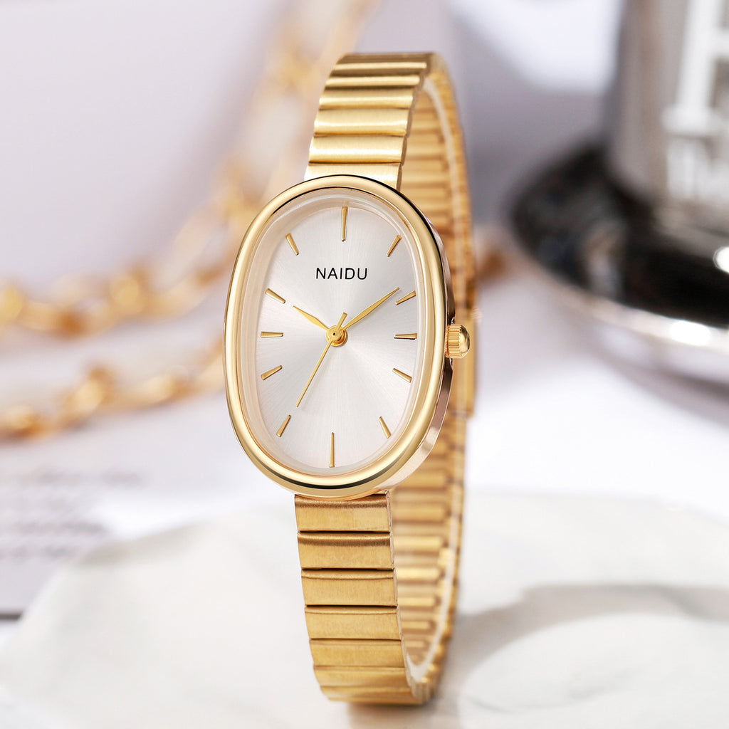 Girl's Watch with Bamboo Link Bracelet – Small Oval Watch