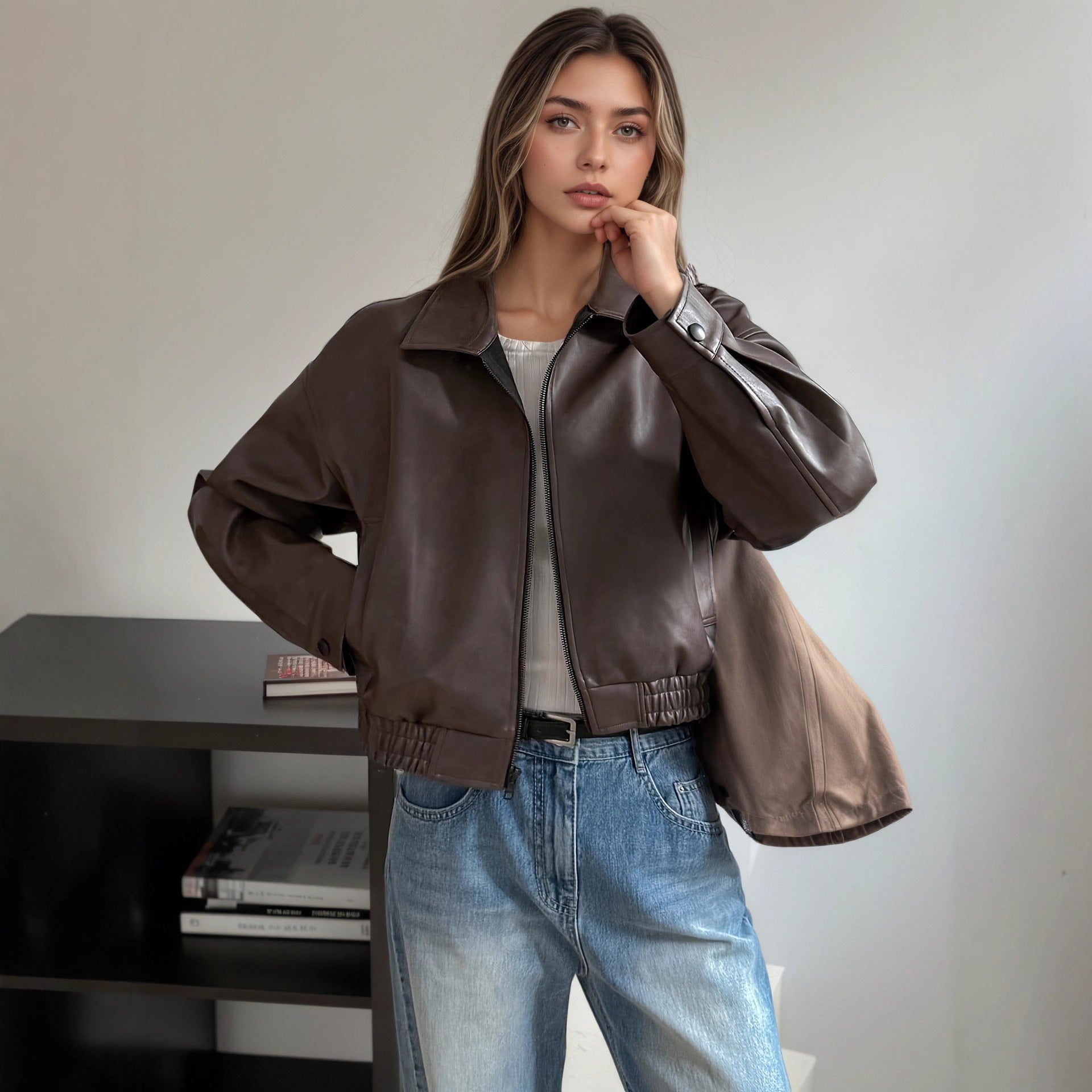 Retro Leather Jacket for Women | Elegant Vintage Leather Coat
