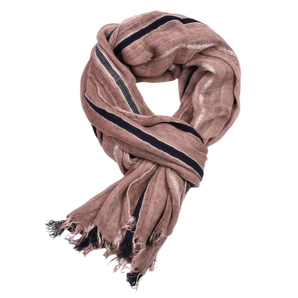 Men's Scarf Retro Gold Thread Stripes Elegant Gentleman Style