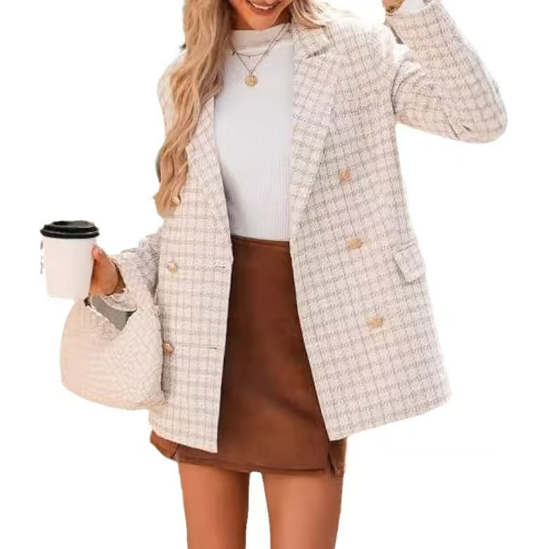 Damen Tweed-Blazer aus Polyester – Elegant, Casual & Mit Taschen