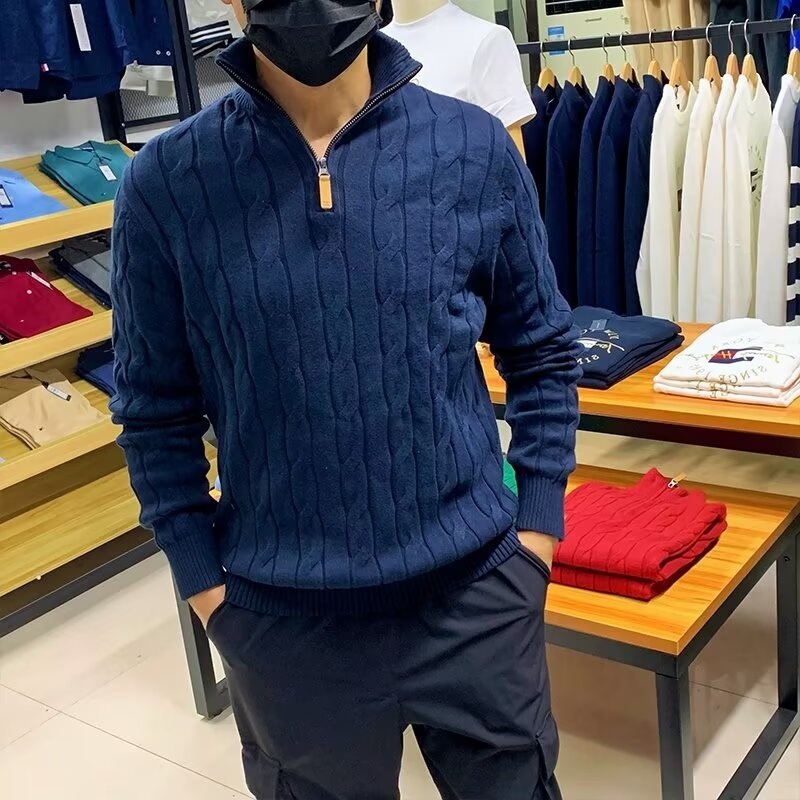 Men's Thermal Knitted Half-Zip Sweater – Warm Long-Sleeve Pullover