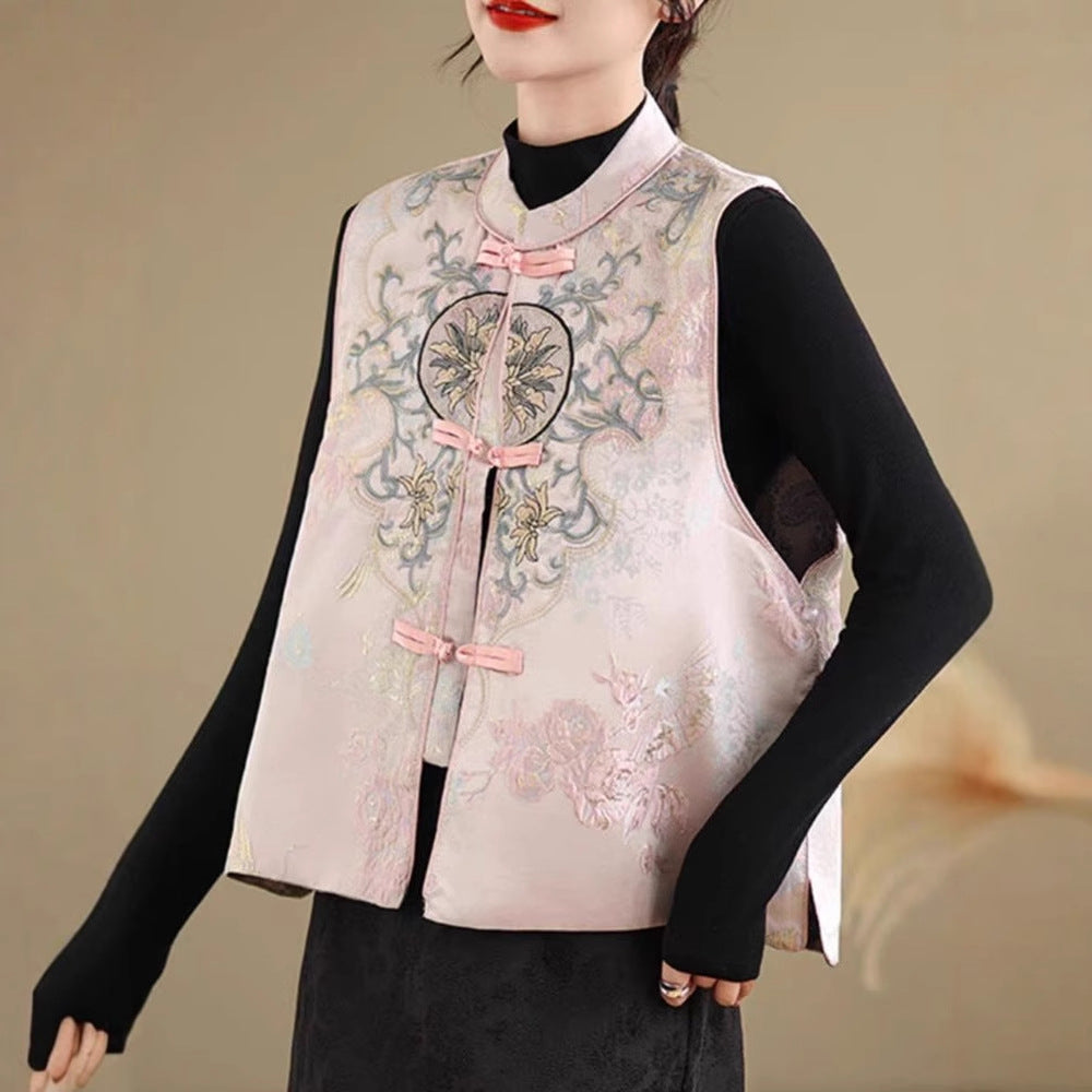 Damen Jacquard Weste | Chinesische Stickerei Vintage Stil