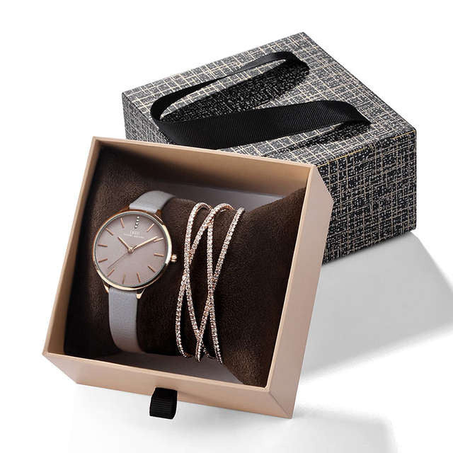 Elegant Ladies' Watch Set with Drawer Box and Crystal Bracelet