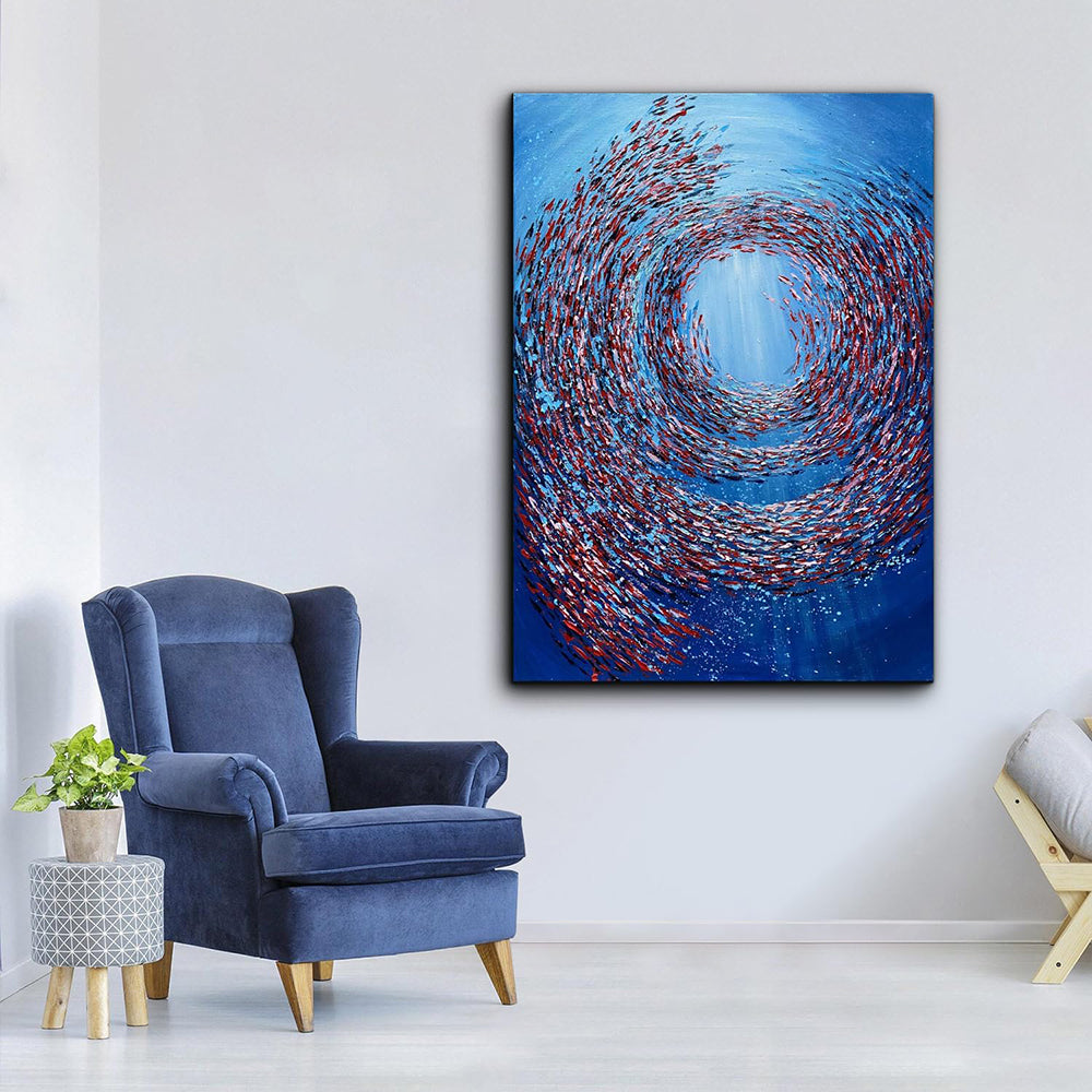 Fish Vortex Oil Painting | Abstract Palette Knife Art Canvas Modern