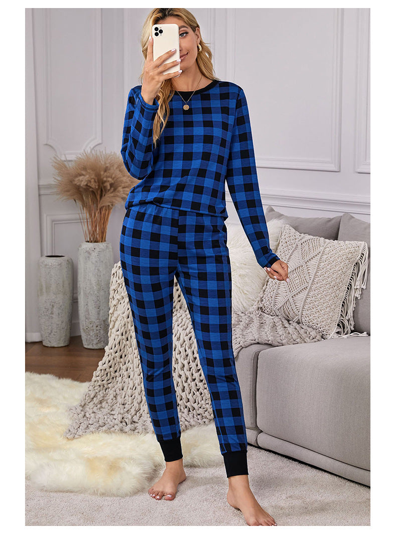 Women's Checked Pyjama Set – Long Sleeve Top & Trousers Homewear