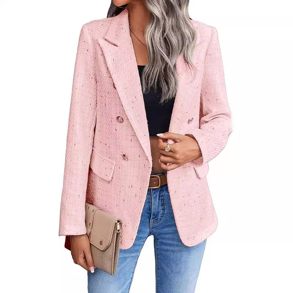 Damen Tweed-Blazer aus Polyester – Elegant, Casual & Mit Taschen