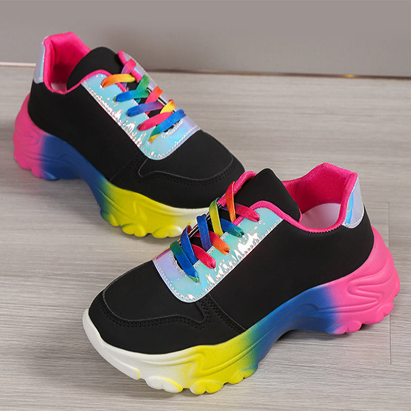 Damen Rainbow Sneaker Plateau – Leichte Fashion Sport Schuhe