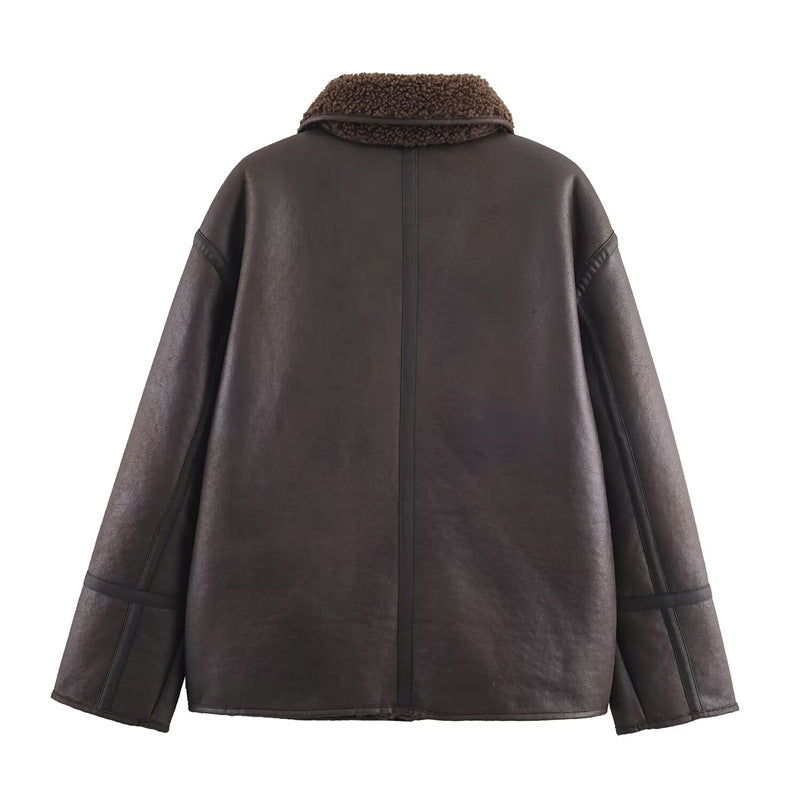 Women's Reversible Leather & Fur Jacket – Stylish & Cozy Warm Winter Coat