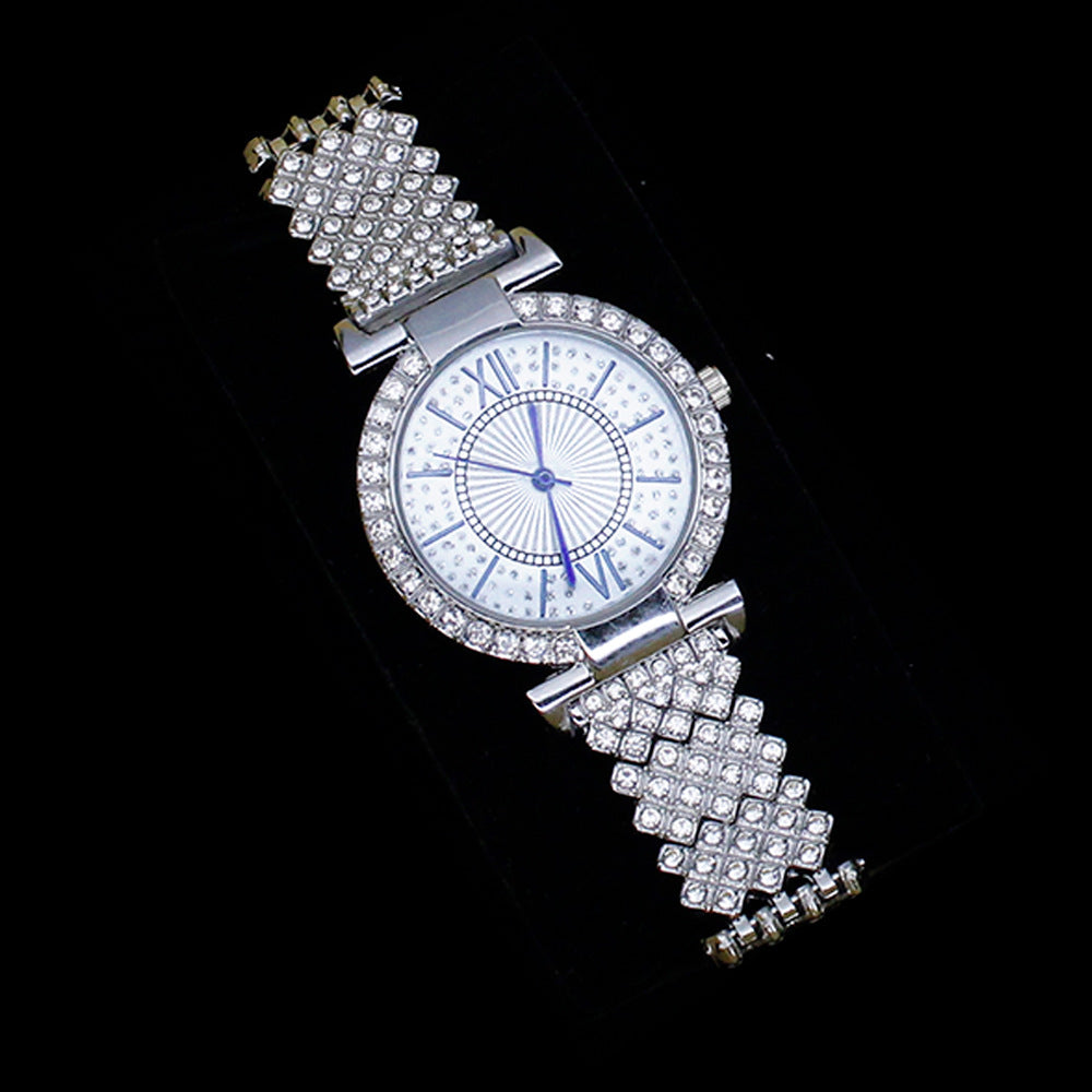 Luxury Women's Watch & Jewelry Set with Roman Design – Rhinestone Watch & Bracelet