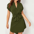 Summer V-neck Dress – Fitted Short-Sleeve Dress with Tie