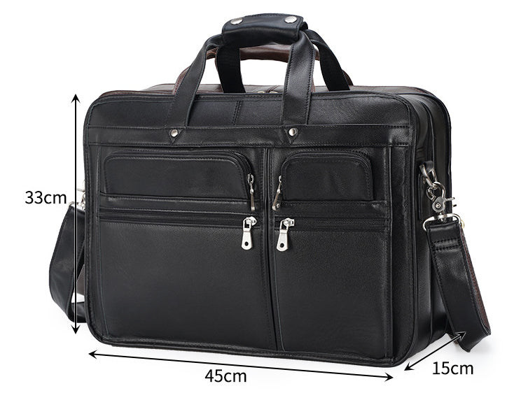 Men's 17-inch Full-Grain Cowhide Leather Premium Business Laptop Bag