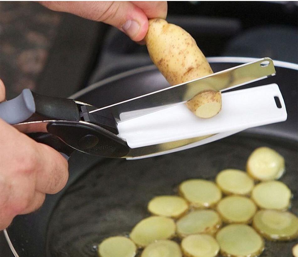 2in1 Kitchen Knife Scissors | Vegetable Fruit Cutter Stainless Steel