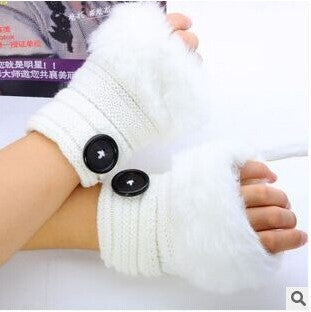 Damen Fingerlose Strickhandschuhe – Kunstkaninchenfell Warm