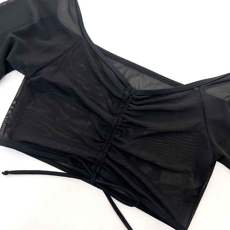 Women's 4-Piece Bikini Set Black with Mesh – Elegant Swimwear