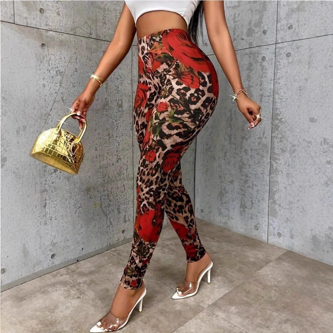 Damen Blumenprint Leggings mit Stretchbund – Komfort Freizeit Hose