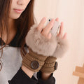 Damen Fingerlose Strickhandschuhe – Kunstkaninchenfell Warm