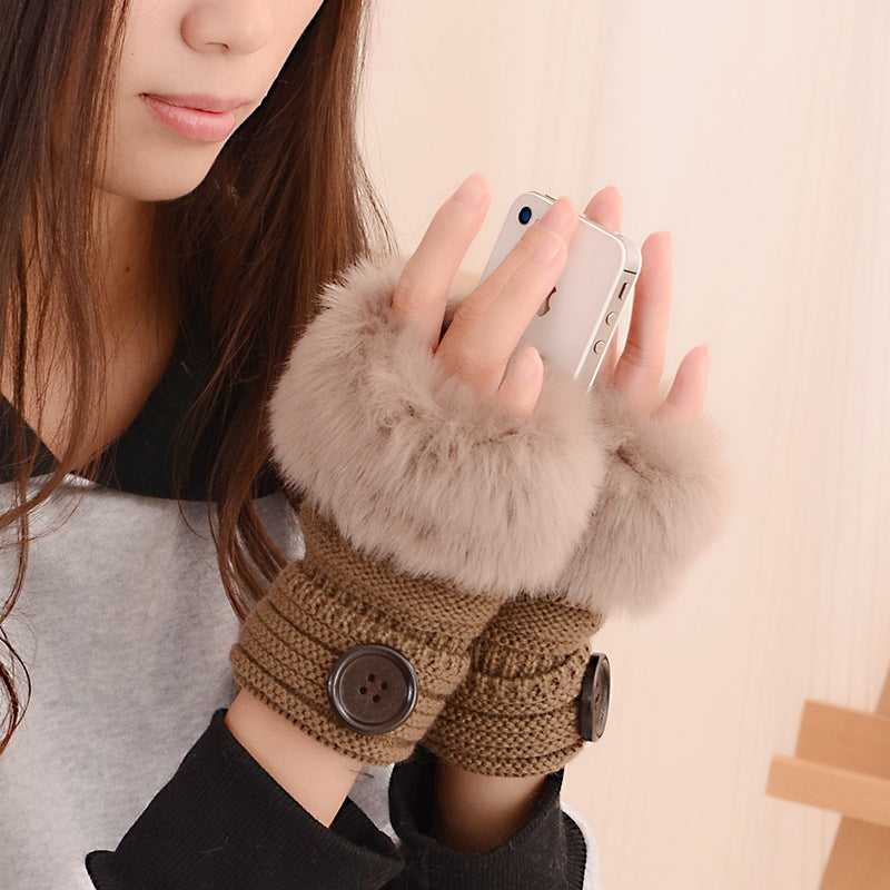 Damen Fingerlose Strickhandschuhe – Kunstkaninchenfell Warm