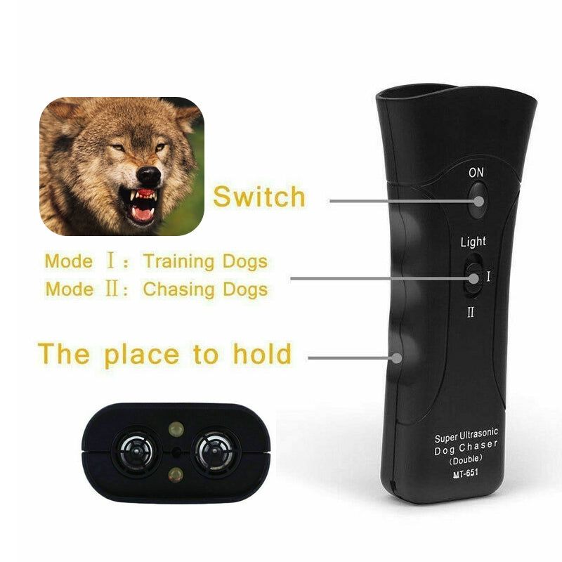 Ultrasonic Dog Trainer | Anti Bark Device with LED 3-in-1