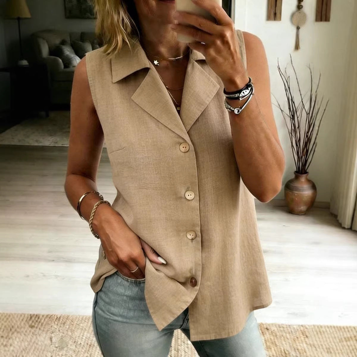Women's Sleeveless Vest – Solid Color, Loose & Modern Casual