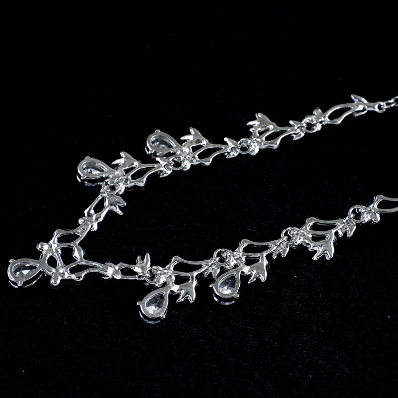 Elegantes Zirkonia Schmuckset im Korea-Design – Halskette & Ohrringe für Hochzeit & Abendmode
