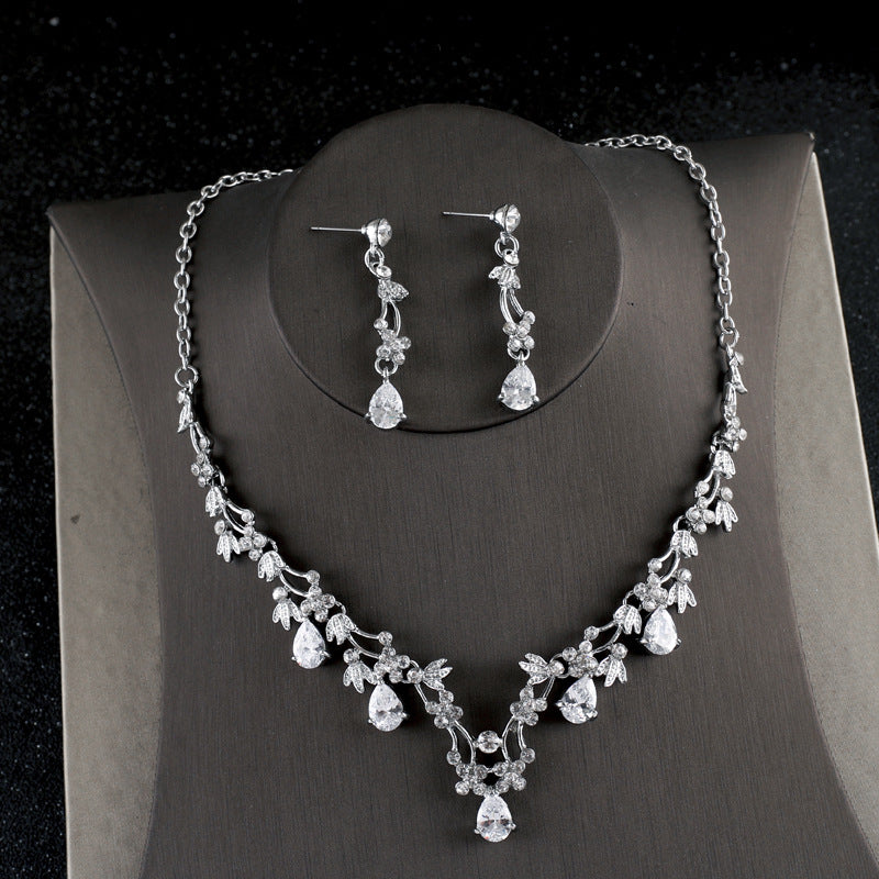 Elegantes Zirkonia Schmuckset im Korea-Design – Halskette & Ohrringe für Hochzeit & Abendmode