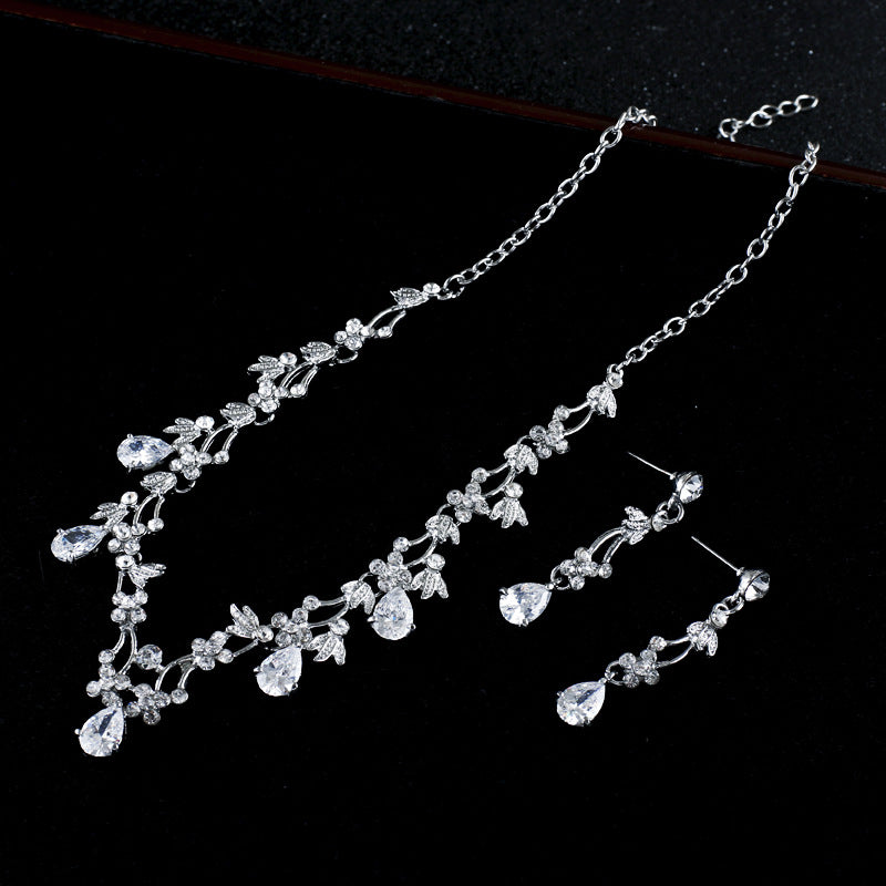 Elegantes Zirkonia Schmuckset im Korea-Design – Halskette & Ohrringe für Hochzeit & Abendmode