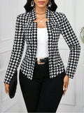 Women's Houndstooth Blazer Coat – Elegant Autumn Winter Cardigan