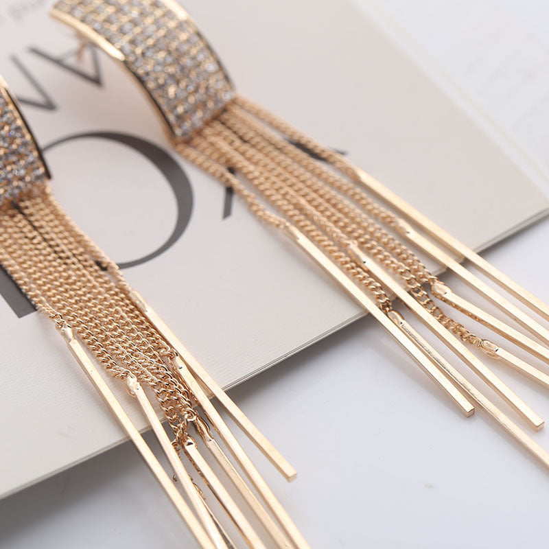 Long Crystal Tassel Earrings – Glamorous Dangle Earrings for Women