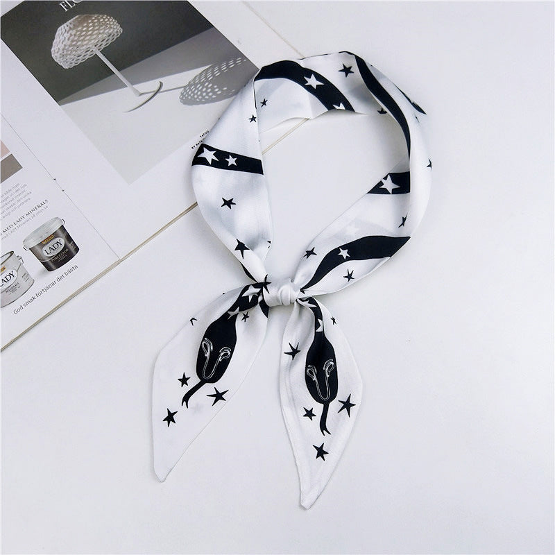 Narrow Women's Silk Scarf Thin Elegant Neckerchief Versatile