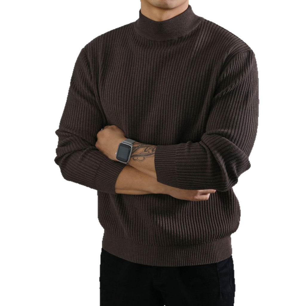 Men's Korean Style Pullover – Mock Neck Rib Knit