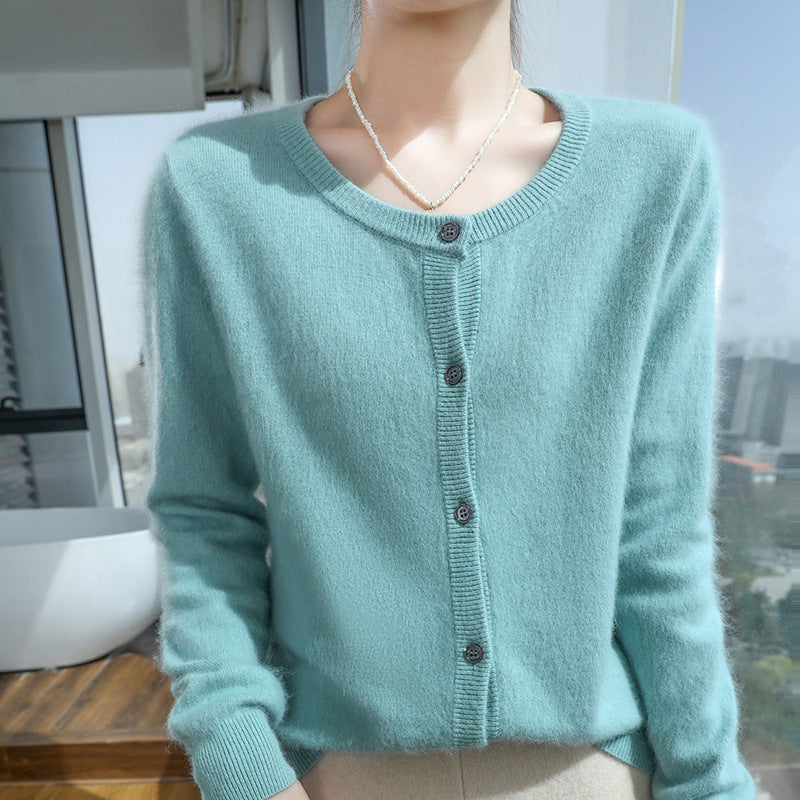 Short Knitted Sweater with Buttons – Loose Women's Cropped Pullover