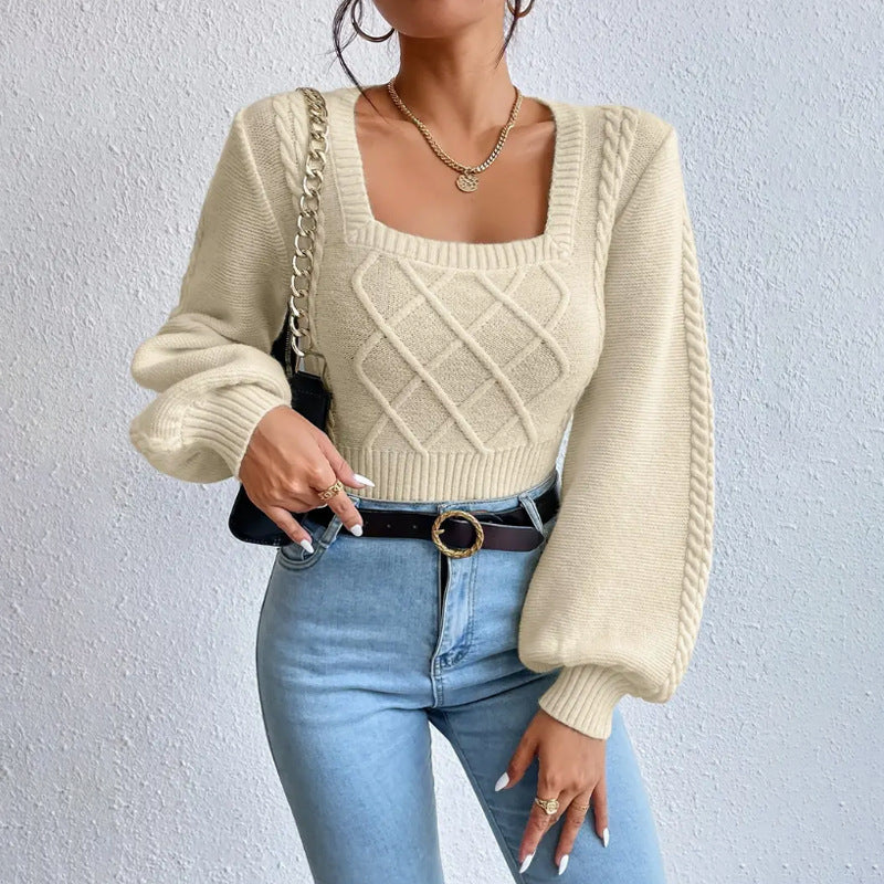 Damen Strickpullover | Eleganter Pullover mit Square Collar