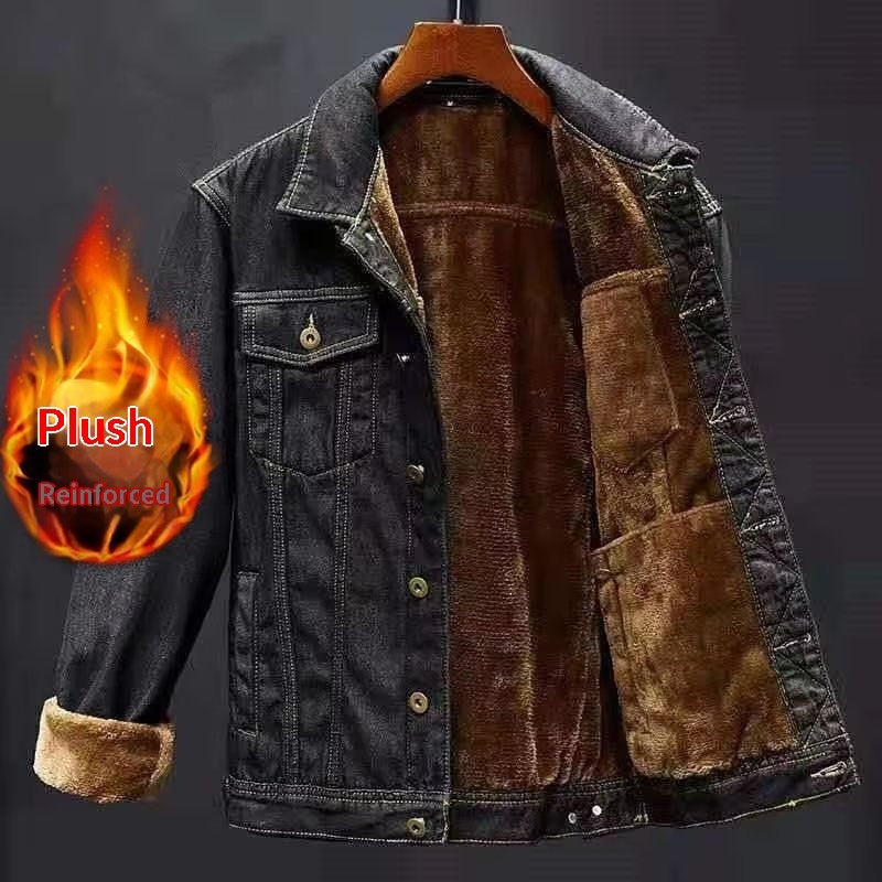 Men's Jeans Winter Jacket Lined - Thick Denim Puffer Jacket