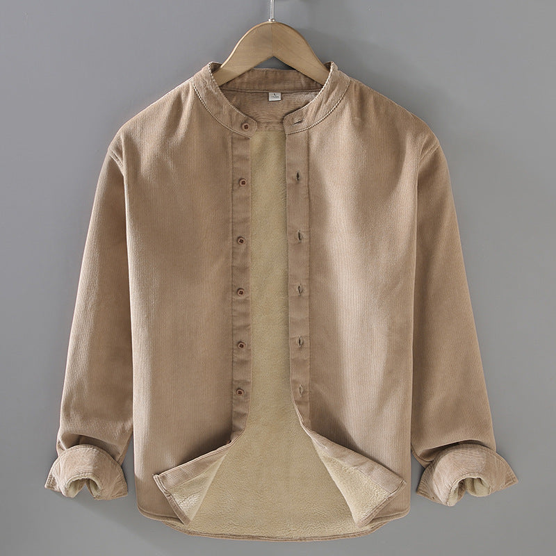 Men's Corduroy Shirt Jacket | Lined Warm Stand Collar Winter