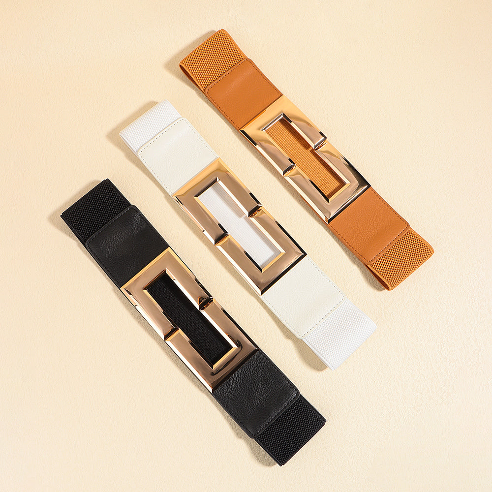 Women's Stretch Wide Belt | Elastic Metal Buckle Elegant