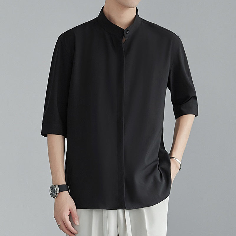 Men's Stand-Up Collar Shirt | Short Sleeve Summer Shirt Modern Elegant