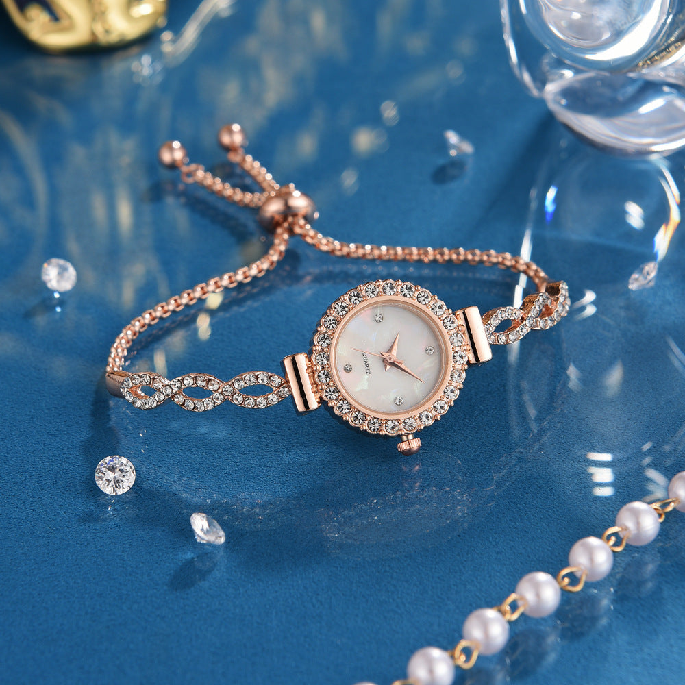 Neue modische runde Damenuhr mit Diamanten, verstellbarem Armband, Quarzuhr für Damen
