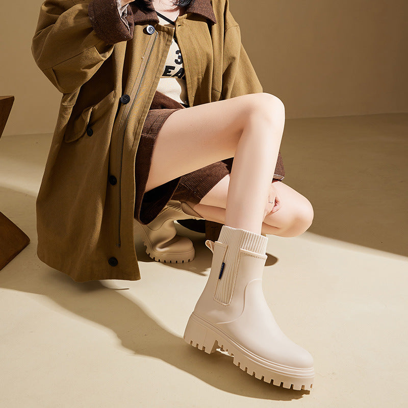 Damen Regenstiefel Wasserdicht | Elastische Kurzboots Elegant