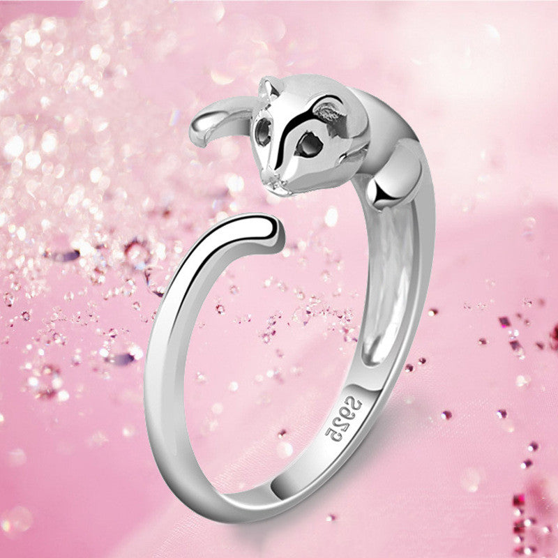 925 Sterling Silber Katzen Paarring – Verspielter Damenring mit Schwanzdesign
