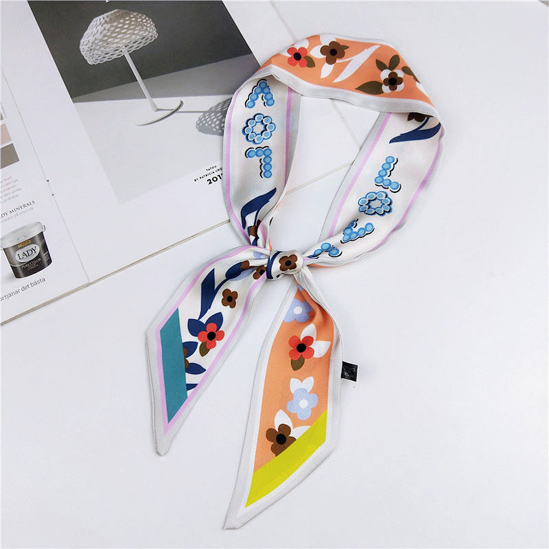 Narrow Women's Silk Scarf Thin Elegant Neckerchief Versatile