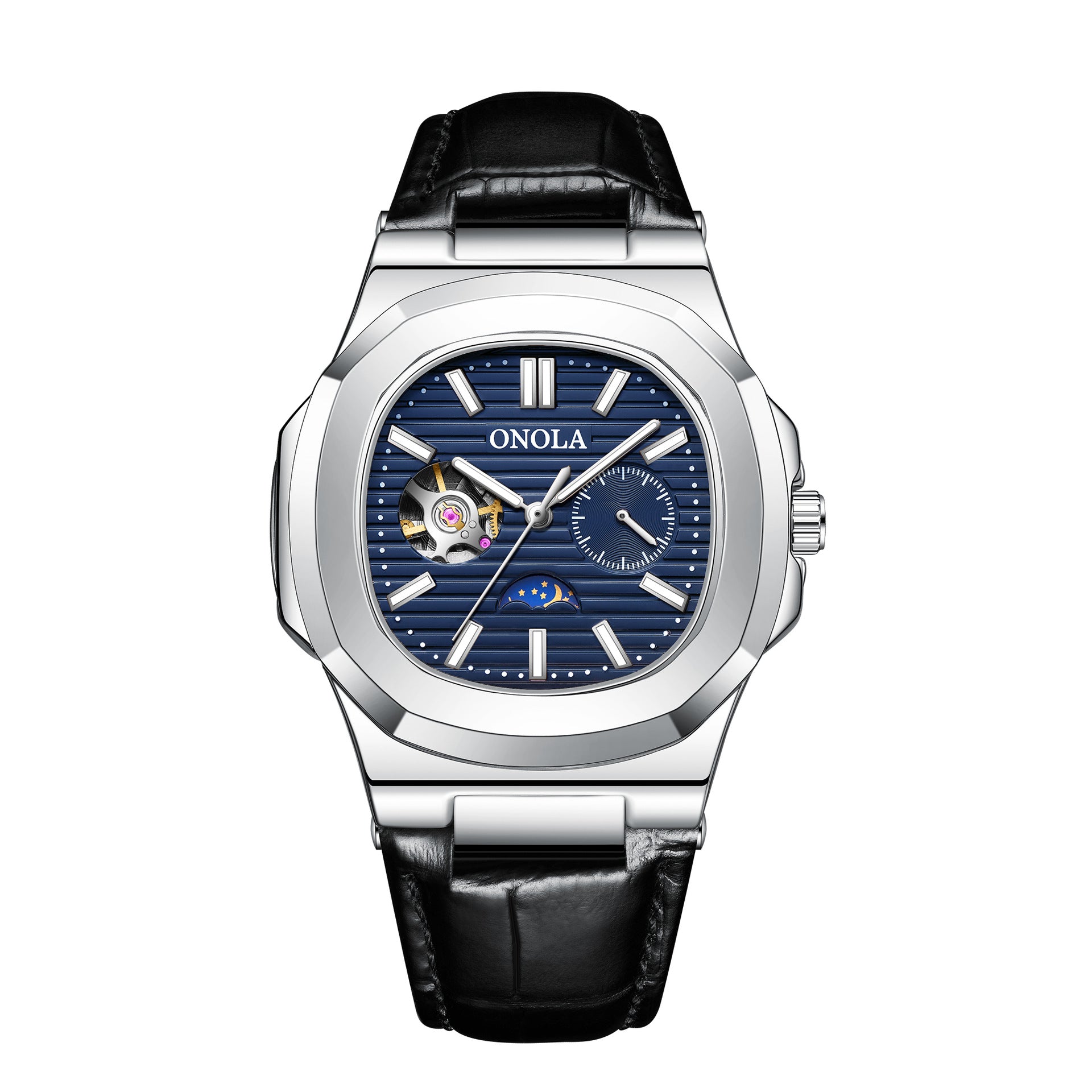 Men's Automatic Watch Luxury | Sun Moon Stars Leather Strap
