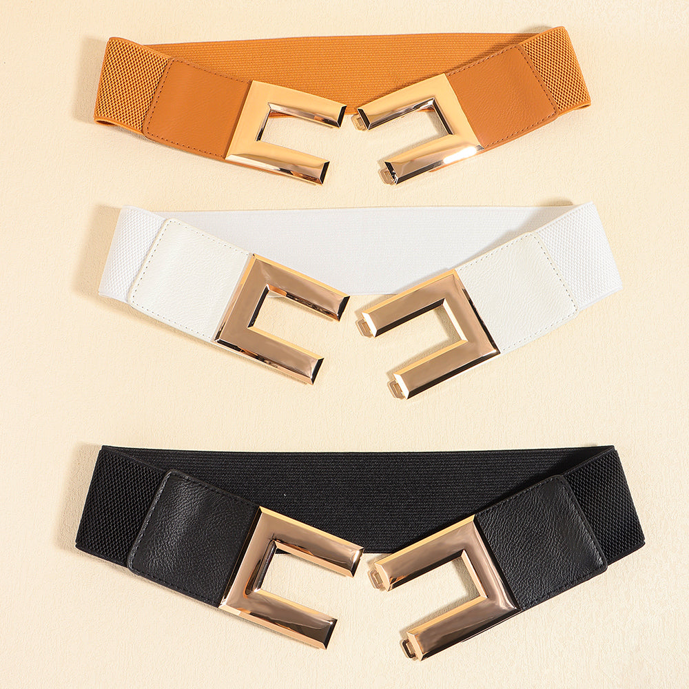 Women's Stretch Wide Belt | Elastic Metal Buckle Elegant