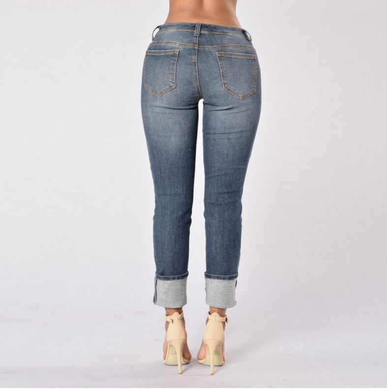 Women's Stretch Jeans | Elastic Pleated Casual Trousers